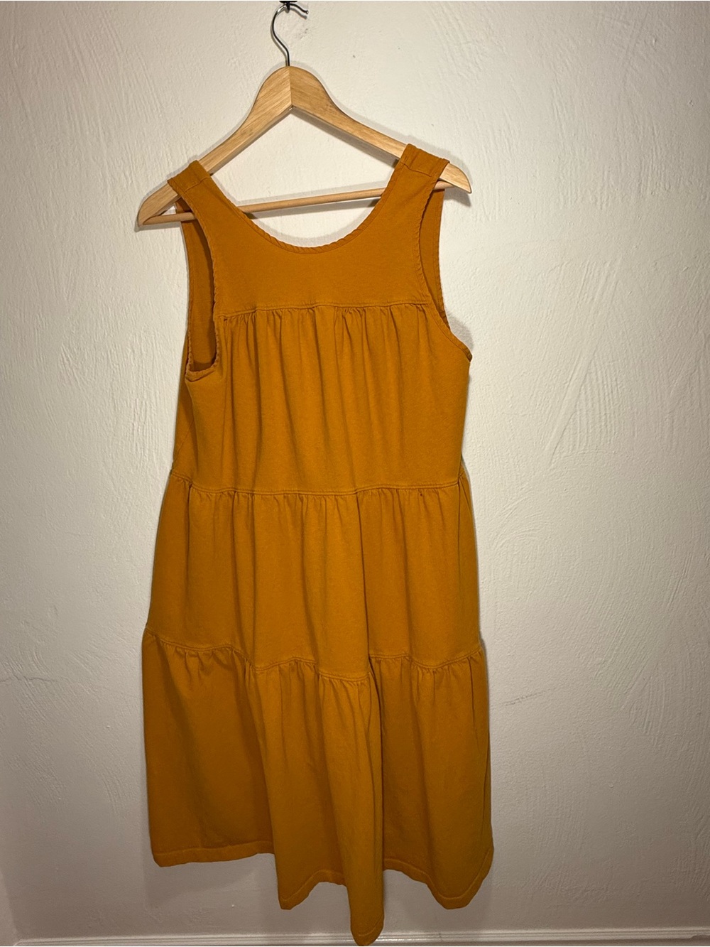 Everlane Sleeveless Tiered Midi Dress in Mustard Yellow